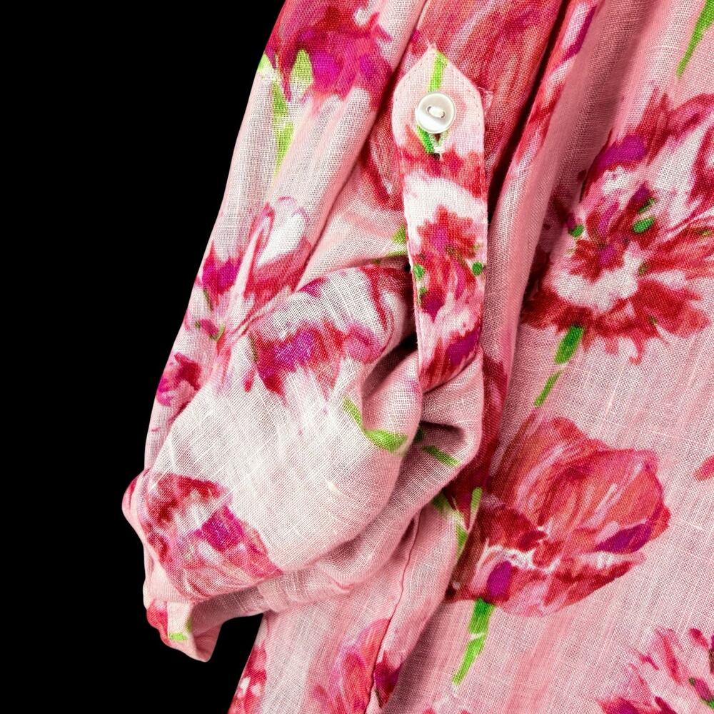 Charter Club Linen Pink Button Up Shirt Floral Womens XL Cottagecore Boho Resort - Picture 7 of 9